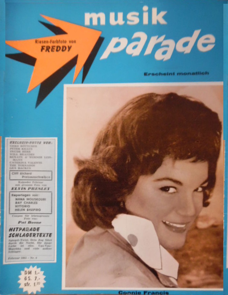 February 1963: Posters: Freddy Quinn, Caterina Valente + Elvis (Kalenderblatt. Articles:  Helen, Connie Francis, Gerd B�ttcher, Nana Mouskouri, Ray Charles, Cliff Richard.